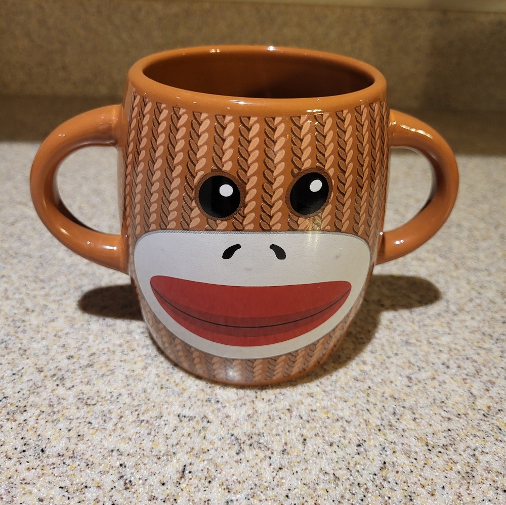 Galerie Brown Sock Monkey Face Double Handle 16Oz Tea Coffee Cup Mug